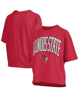 Women's Red Illinois State Redbirds Oversized Nelson Arch Over Logo Slub T-Shirt