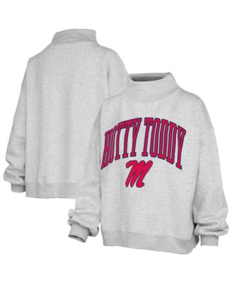 Women's Ash Ole Miss Rebels Oversized Slogan Fleece Mock Neck Sweatshirt