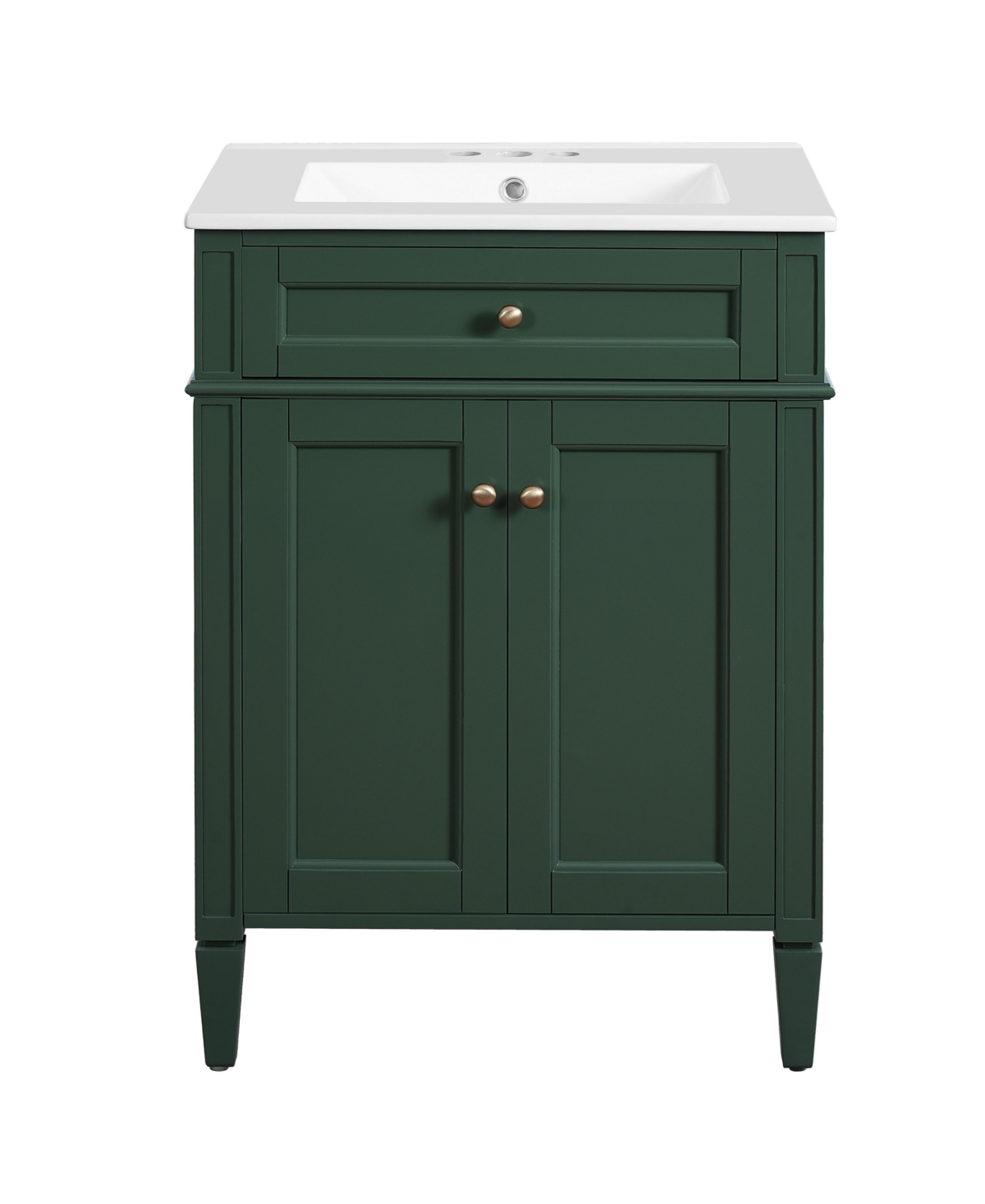 Thirtypeachy 24 Inch Freestanding Bathroom Vanity, Mdf Cabinet with Solid Wood Legs, Ceramic Integrated Sink, 4-Inch Faucet Centers - Green
