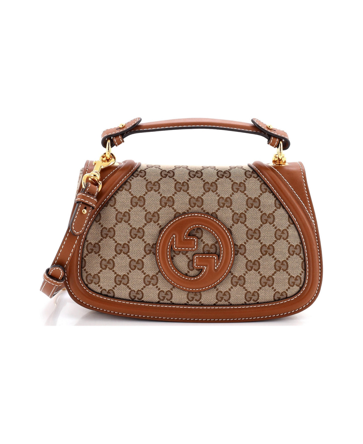 Pre-Owned Gucci Medium Blondie Nm Top Handle Bag Gg Coated Canvas with Leather - Brown