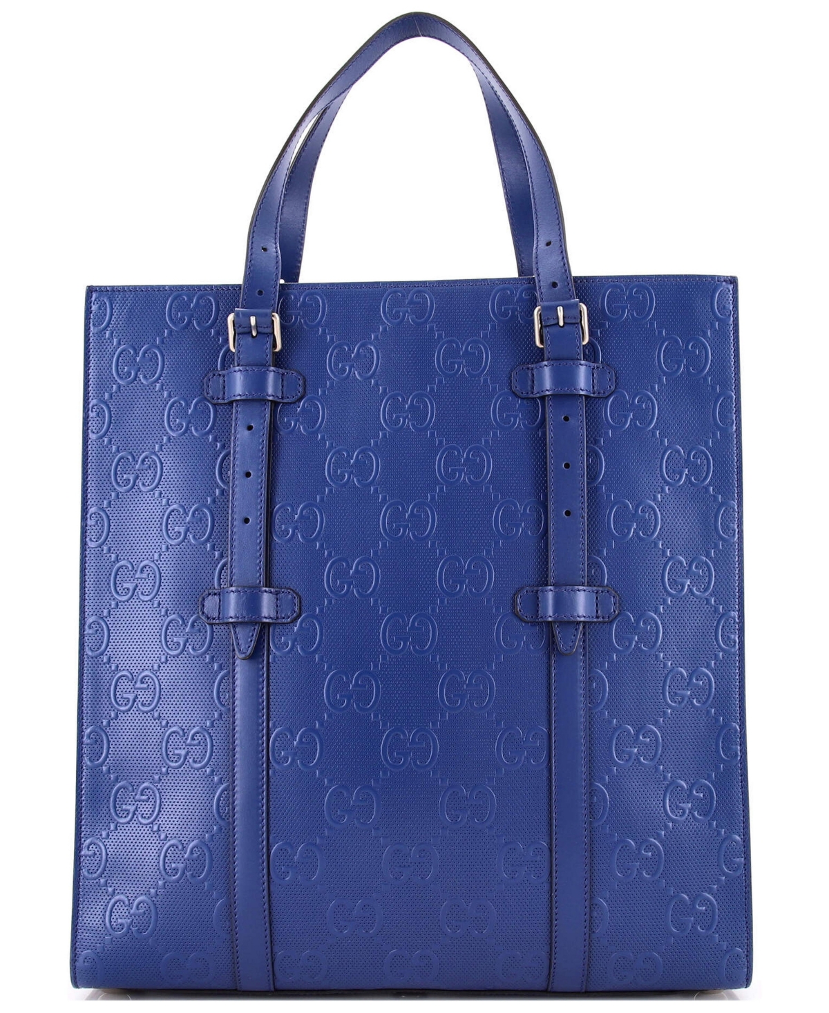 Pre-Owned Gucci Medium Tote Bag Gg Embossed Perforated Leather - Blue