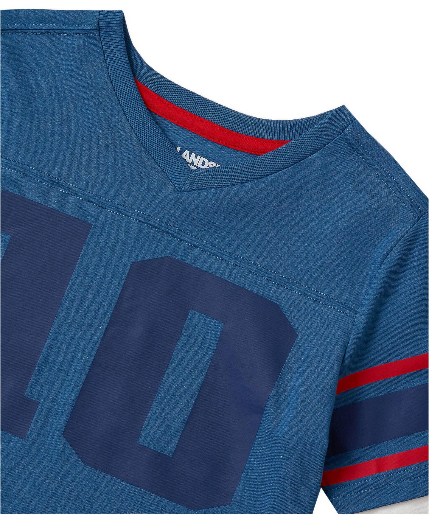 Футболка Lands' End Varsity Faux Two-Fer Sleeve V-Neck Graphic для мальчиков, цвет: Тёмный синий — фото 2