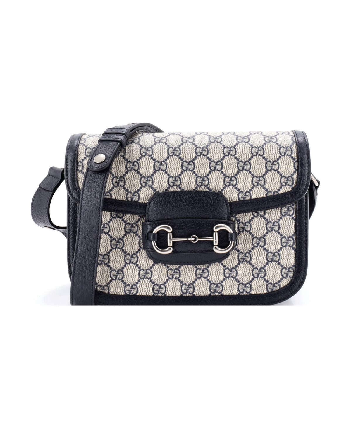 Pre-Owned Gucci Small Horsebit 1955 Shoulder Bag Gg Coated Canvas with Leather - Blue