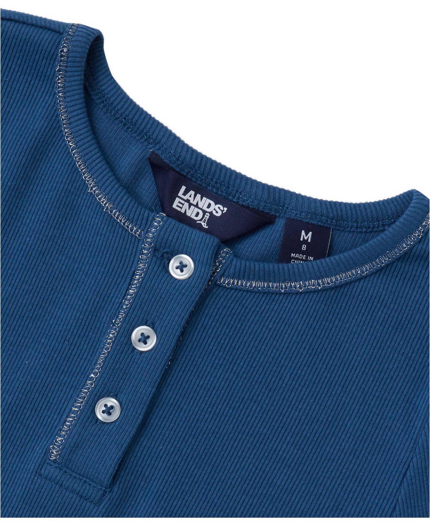 Рубашка Lands' End Ribbed Long-Sleeve Henley для девочек, цвет: Тёмный синий — фото 2