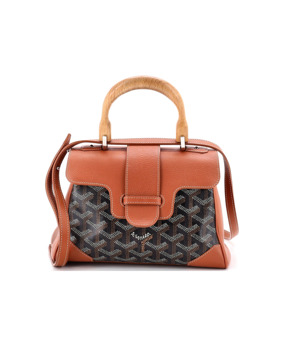 Pre-Owned Goyard Mini Saigon Top Handle Bag Coated Canvas with Leather - Brown