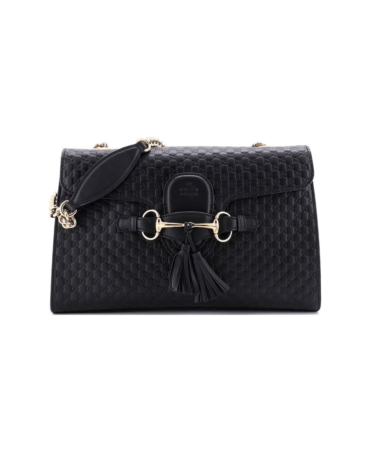 Pre-Owned Gucci Medium Emily Chain Flap Bag Microguccissima Leather - Black