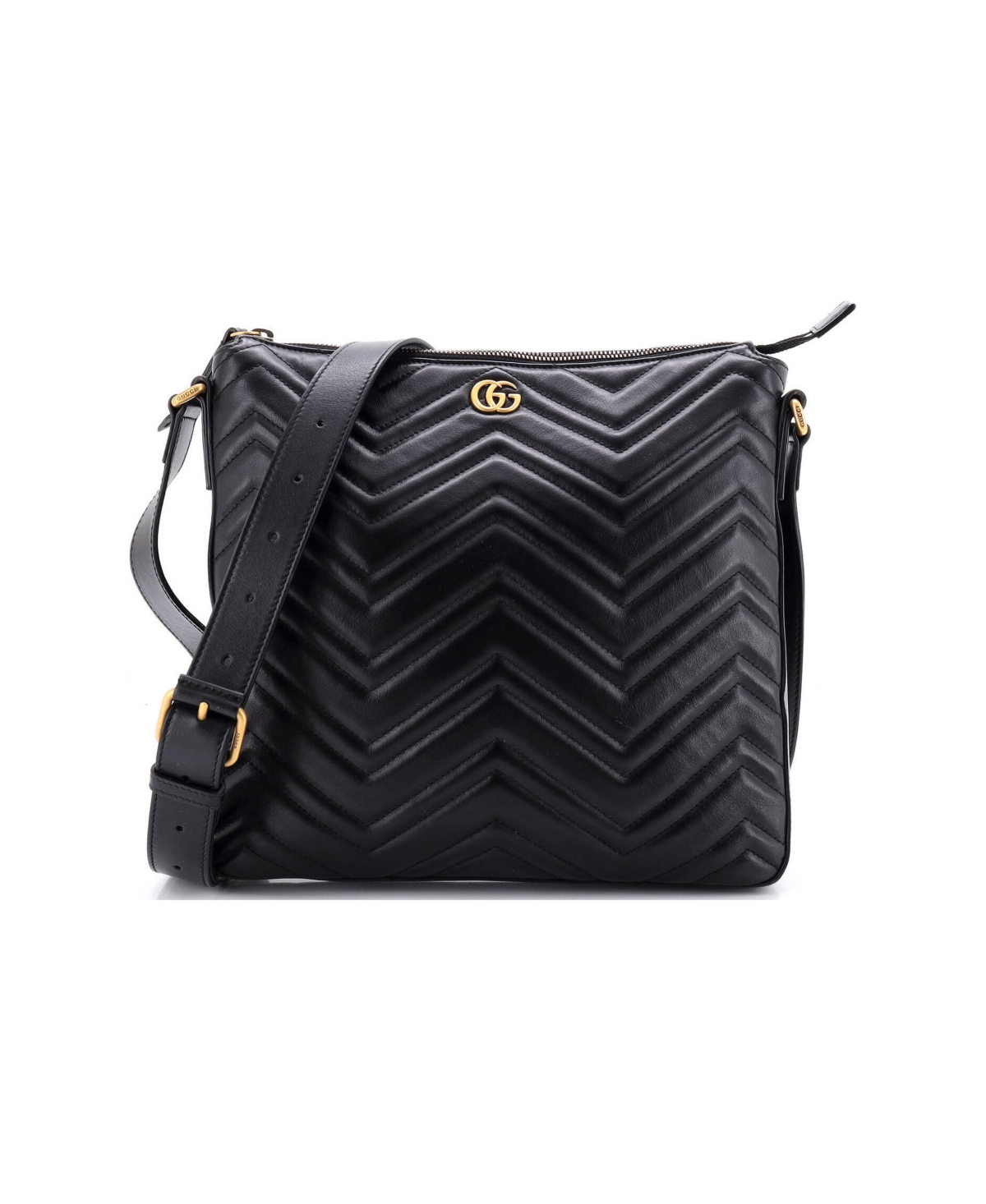 Pre-Owned Gucci Medium Gg Marmont Zip Messenger Bag Matelasse Leather - Black