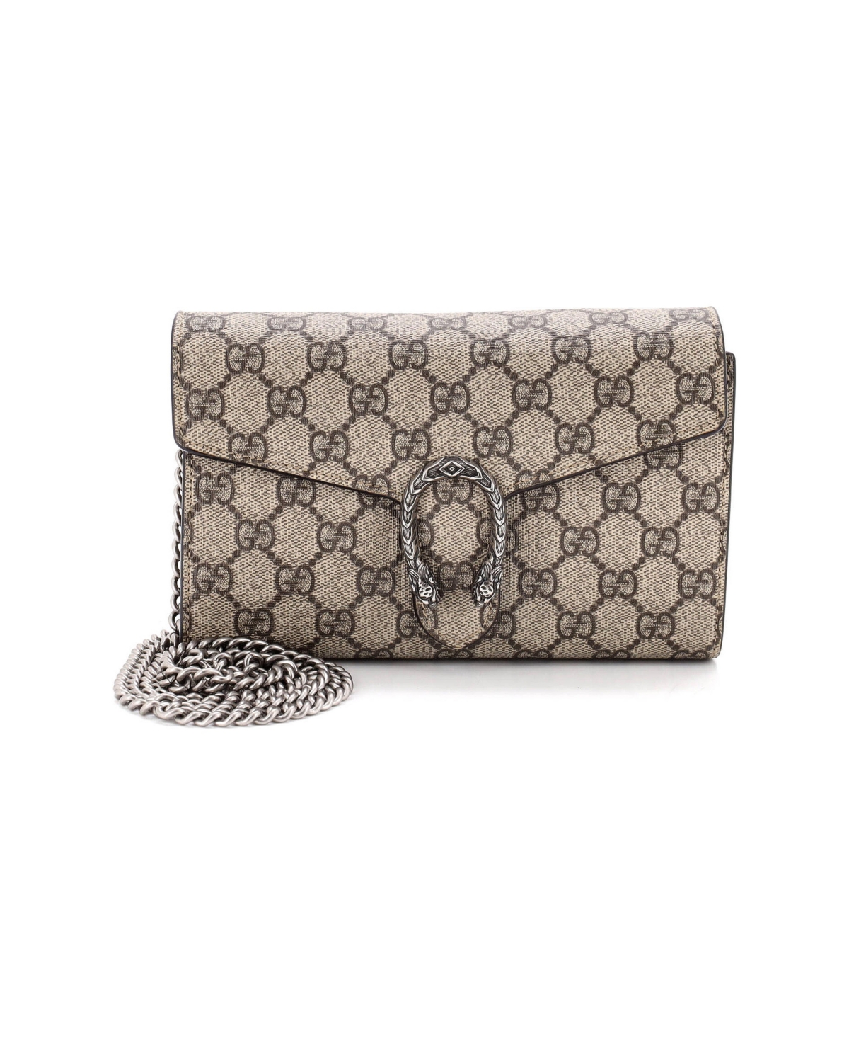 Pre-Owned Gucci Small Dionysus Chain Wallet Gg Coated Canvas - Brown