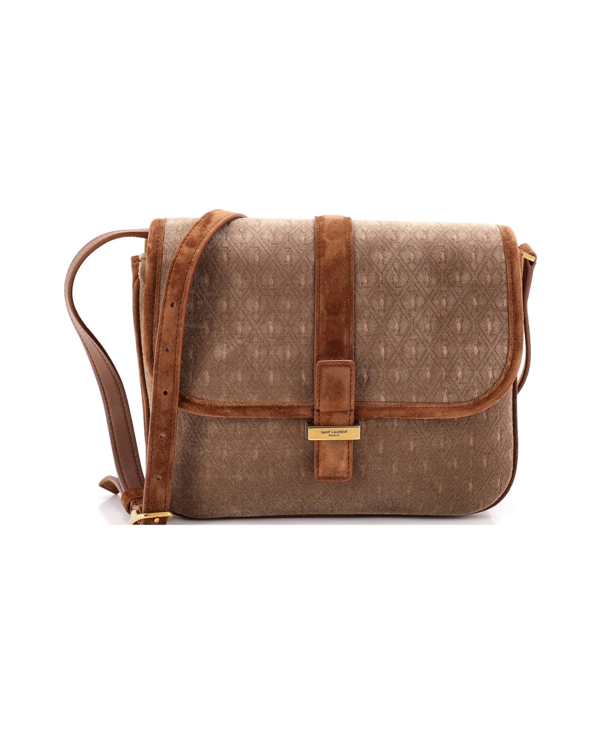 Pre-Owned Saint Laurent Small Top Flap Satchel Monogram All Over Suede - Brown