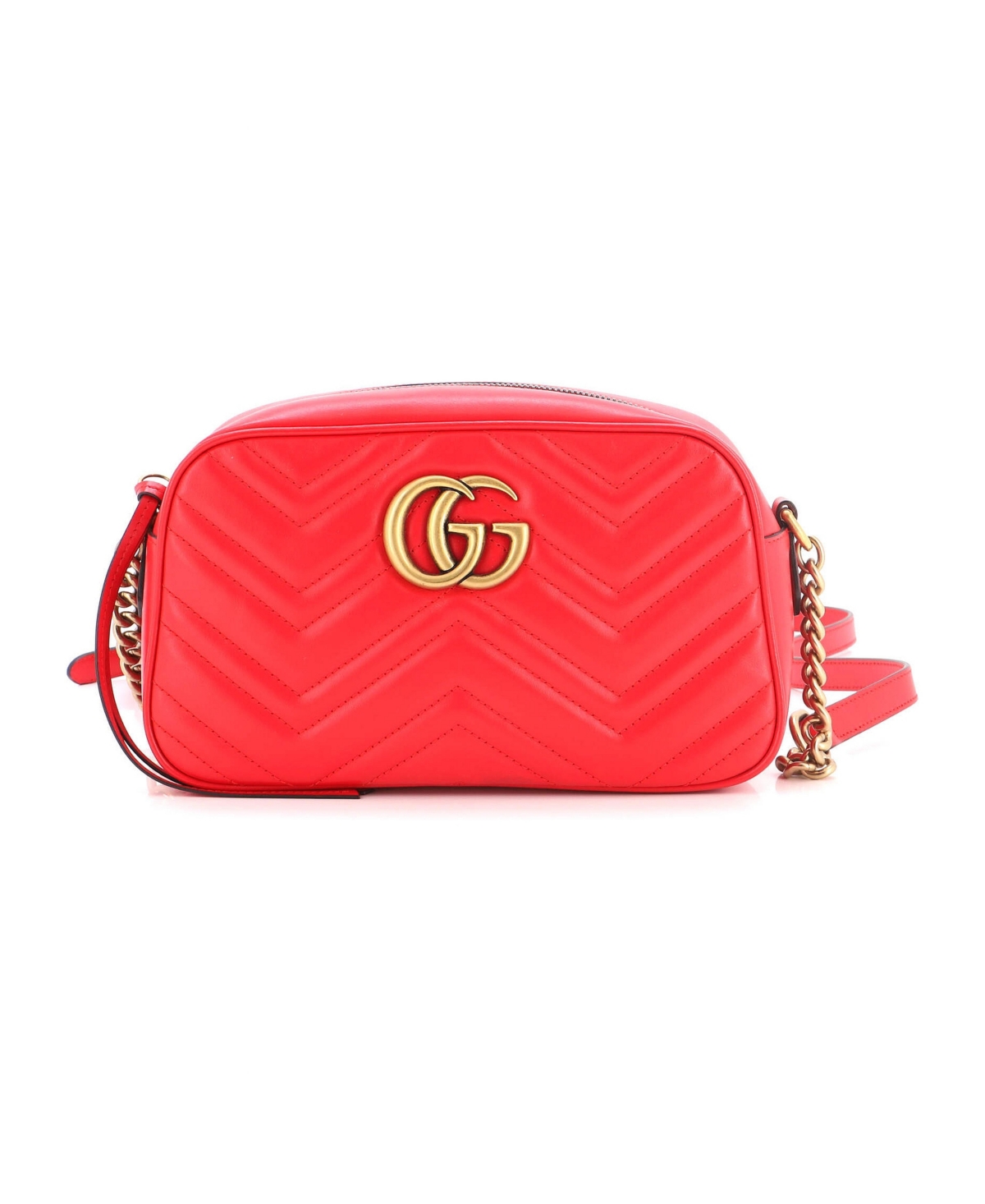 Pre-Owned Gucci Small Gg Marmont Shoulder Bag Matelasse Leather - Red