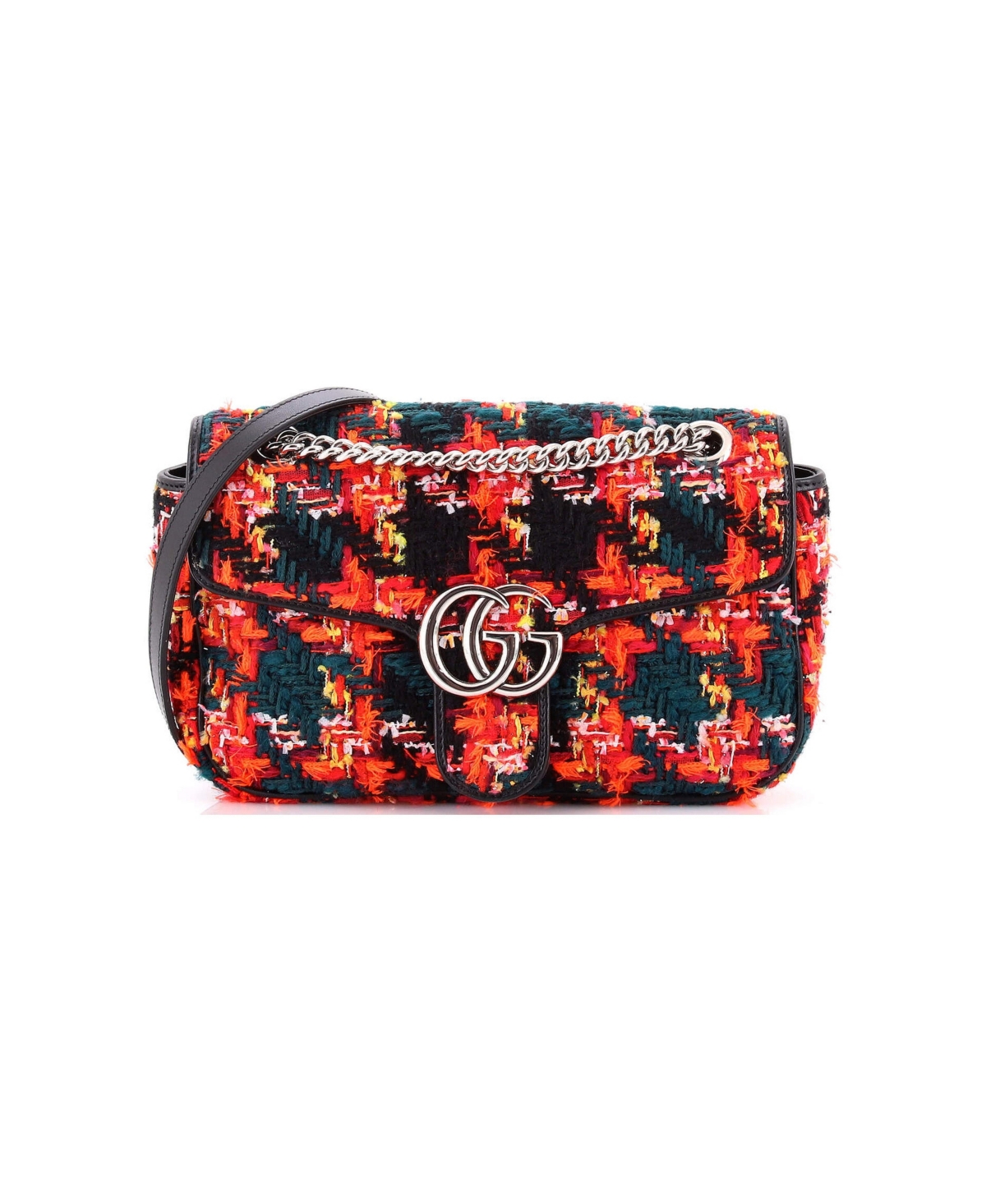 Pre-Owned Gucci Small Gg Marmont Flap Bag Tweed - Black