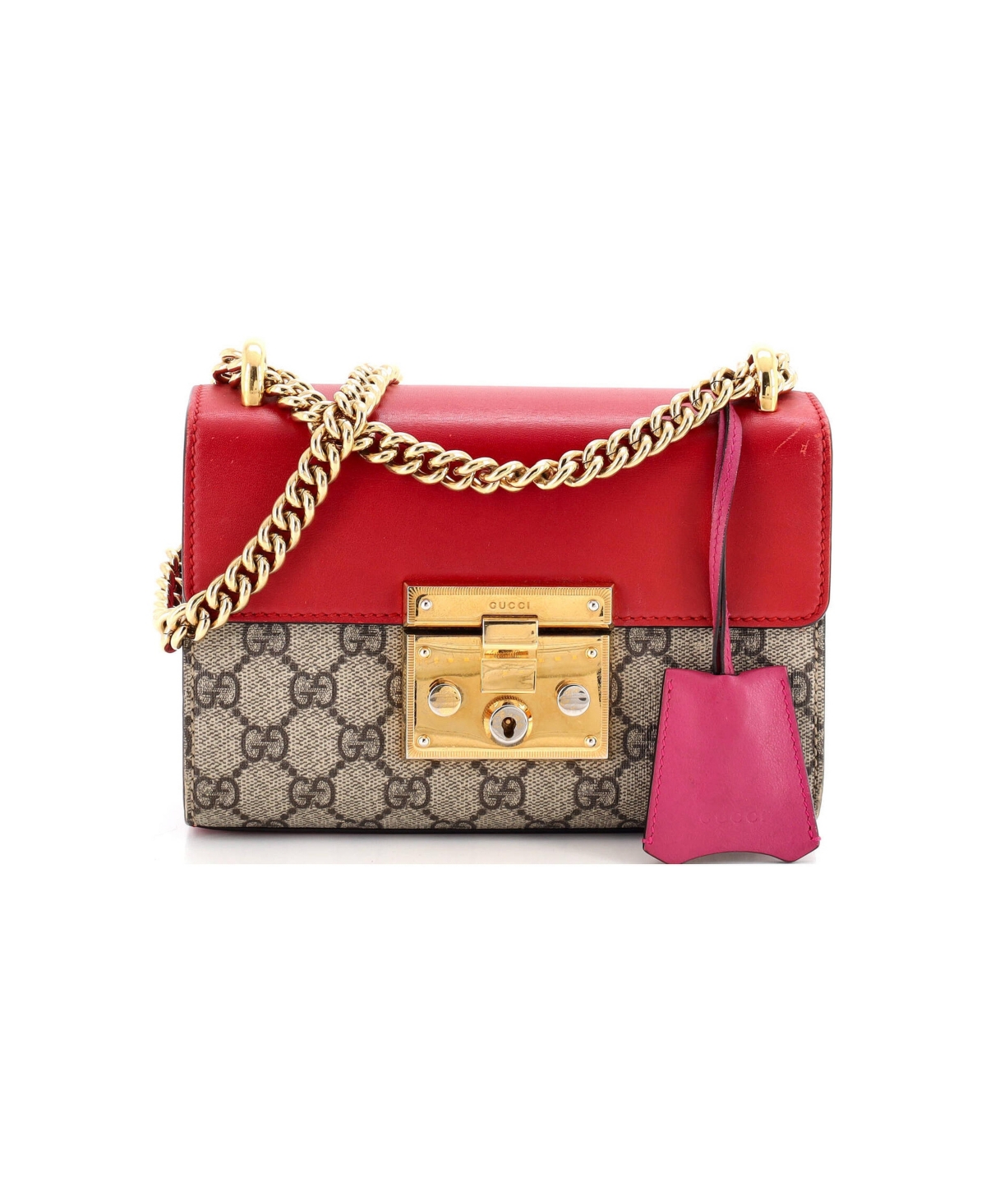 Pre-Owned Gucci Small Padlock Shoulder Bag Gg Coated Canvas and Leather - Red