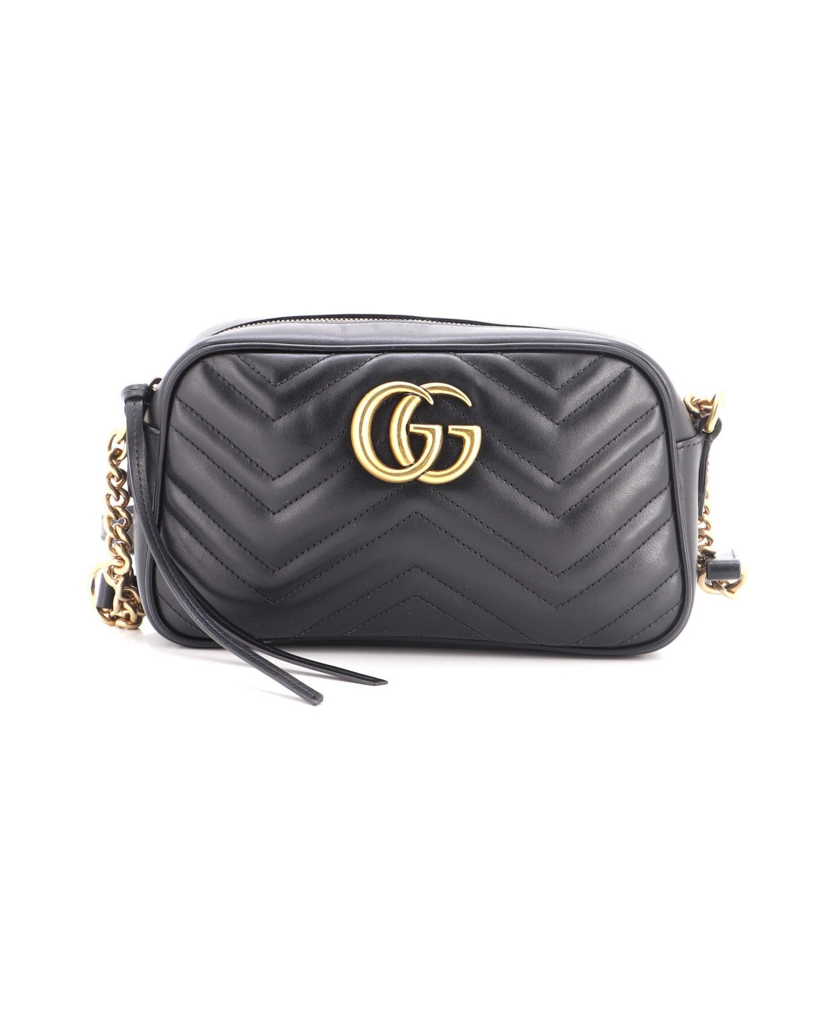 Pre-Owned Gucci Small Gg Marmont Shoulder Bag Matelasse Leather - Black