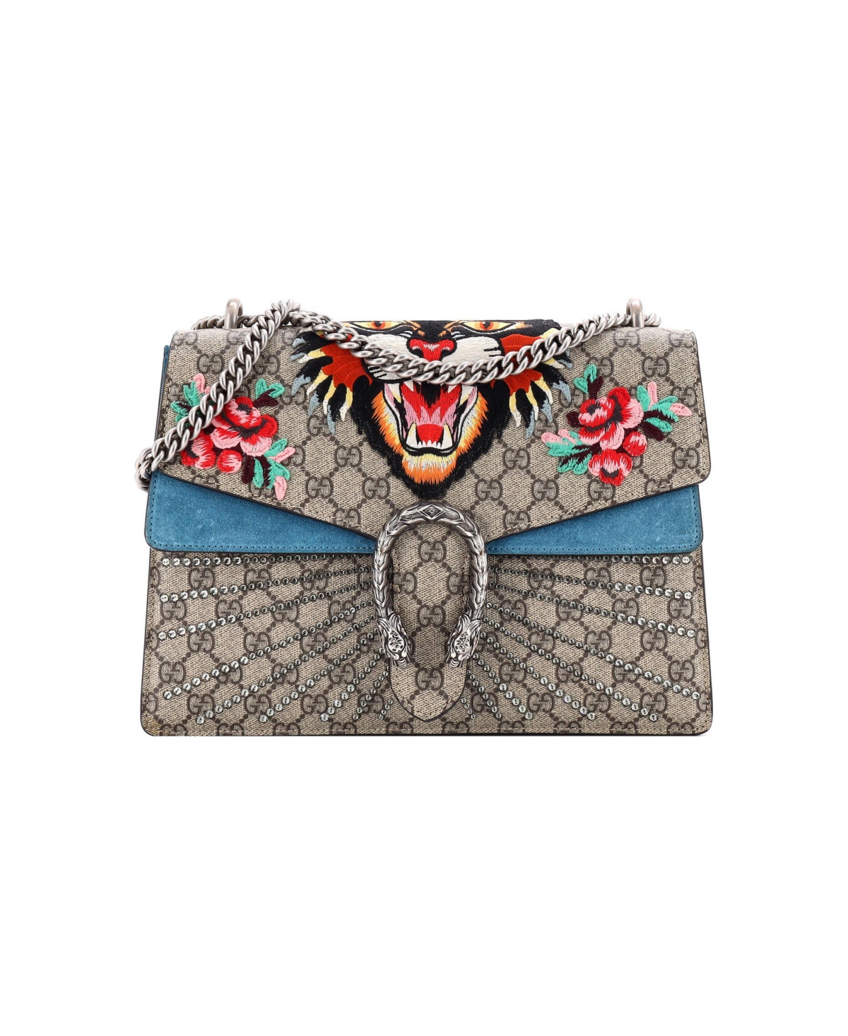 Pre-Owned Gucci Medium Dionysus Bag Embellished Gg Coated Canvas - Blue