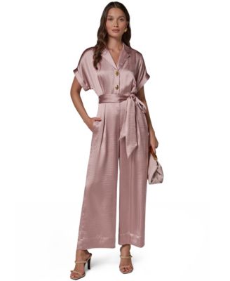 Women's Belted Short-Sleeve Wide-Leg Jumpsuit