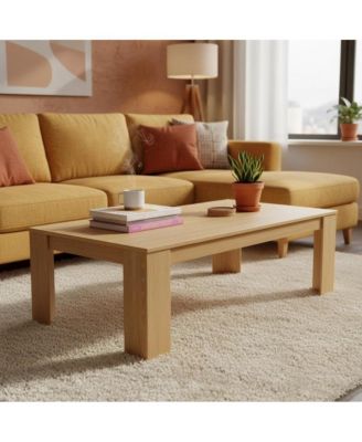 Rectangular Coffee Table with Light Wood Finish, Transitional Design