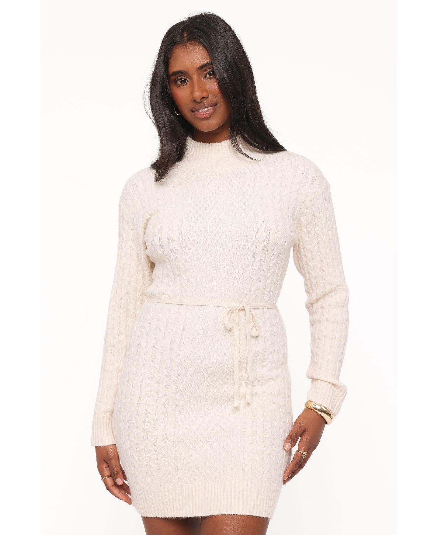 Женское платье Petal and Pup Espa Cable-Knit Mock Neck Mini, цвет: Кремовый — фото 4
