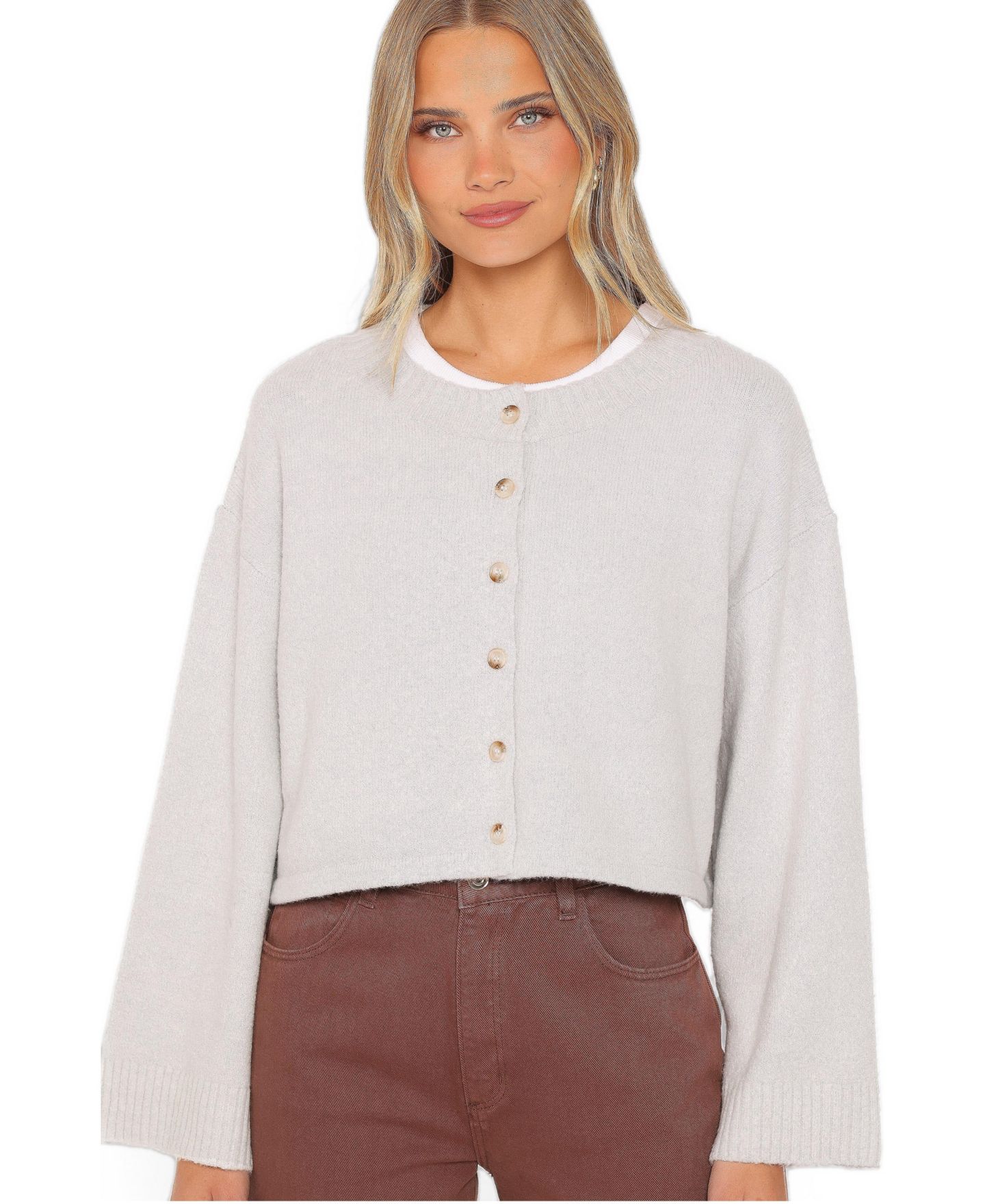 Женский кардиган Petal and Pup Tori Cropped Wide Sleeve, цвет: Серый — фото 1