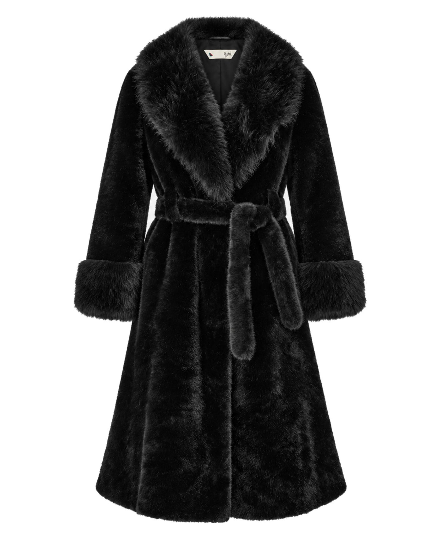 Женское пальто Yumi Oversize Collar Wrap Faux Fur, цвет: Чёрный — фото 3