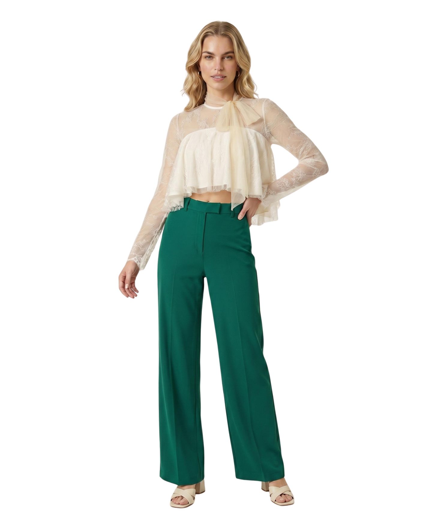 Женский топ Modenaire Lace Long-Sleeve Crop, цвет: Бежевый — фото 3