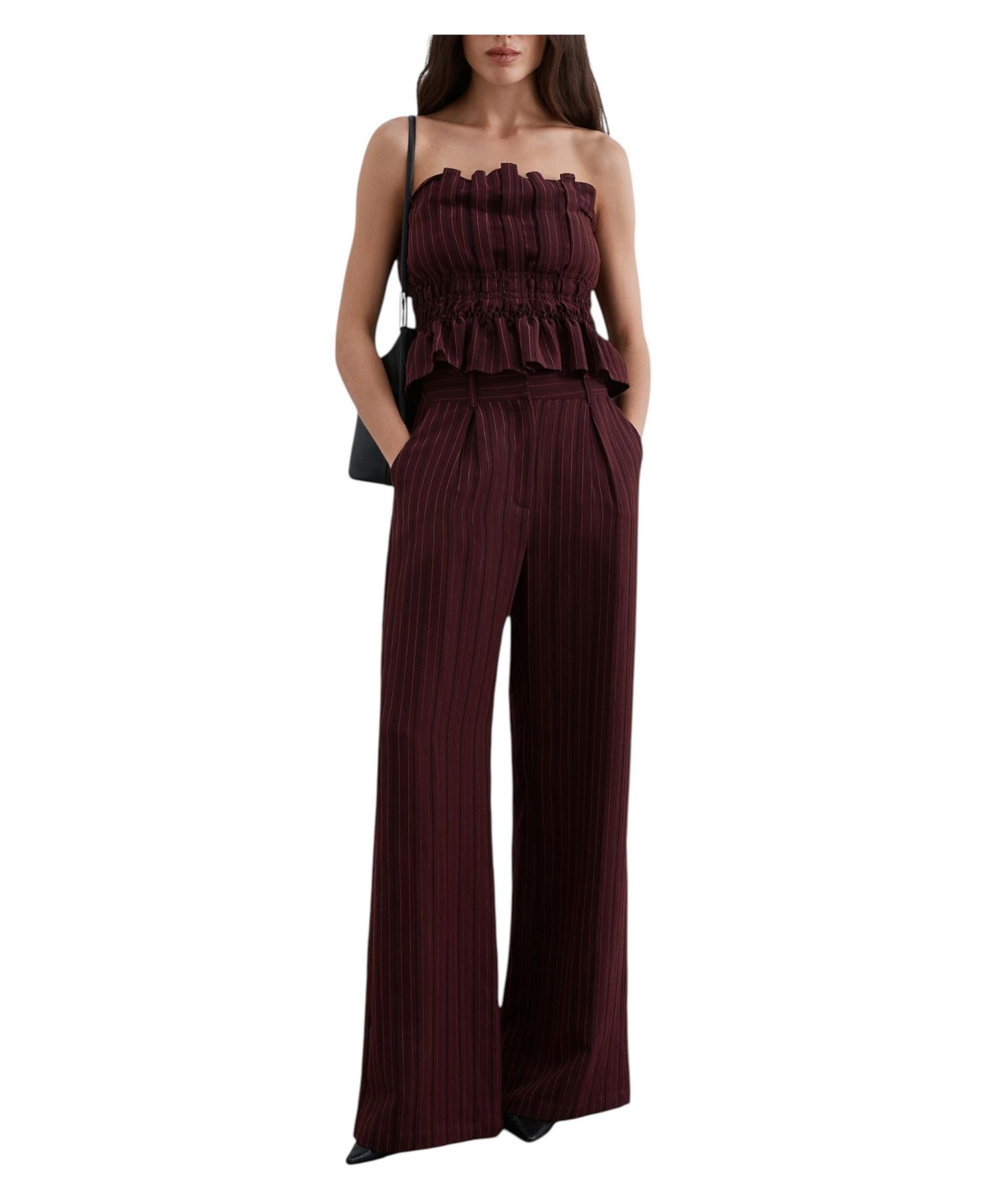 Женский топ Scalpers Strapless Ruched Crop, цвет: Burgundystripes — фото 2
