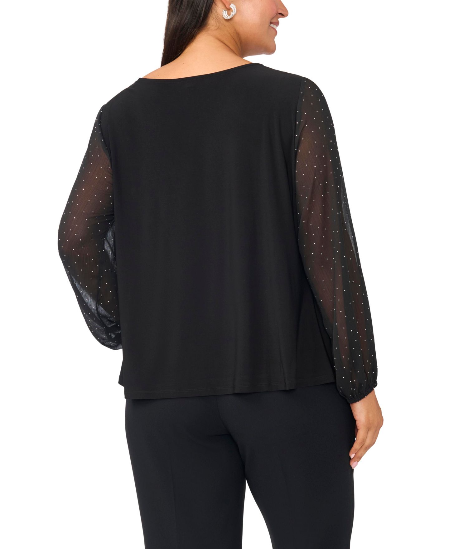 Женская блузка MSK Plus Size Crewneck Long Puff Sleeve, цвет: Насыщенный чёрный — фото 3