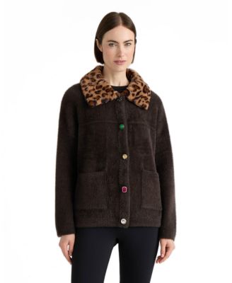 Women's Eyelash Cropped Faux Fur Collar Coatigan