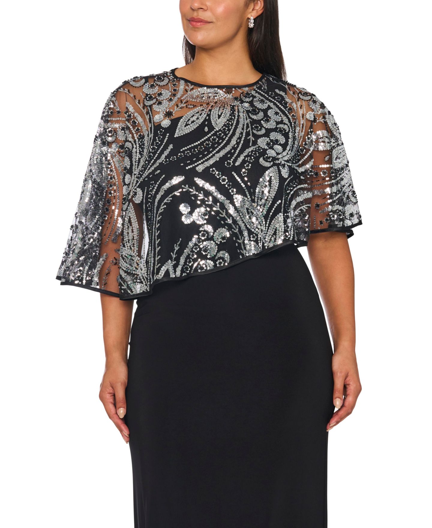 Женское платье MSK Plus Size Asymmetrical Combo Novelty Cape Sequin, цвет: Насыщенный чёрный — фото 4