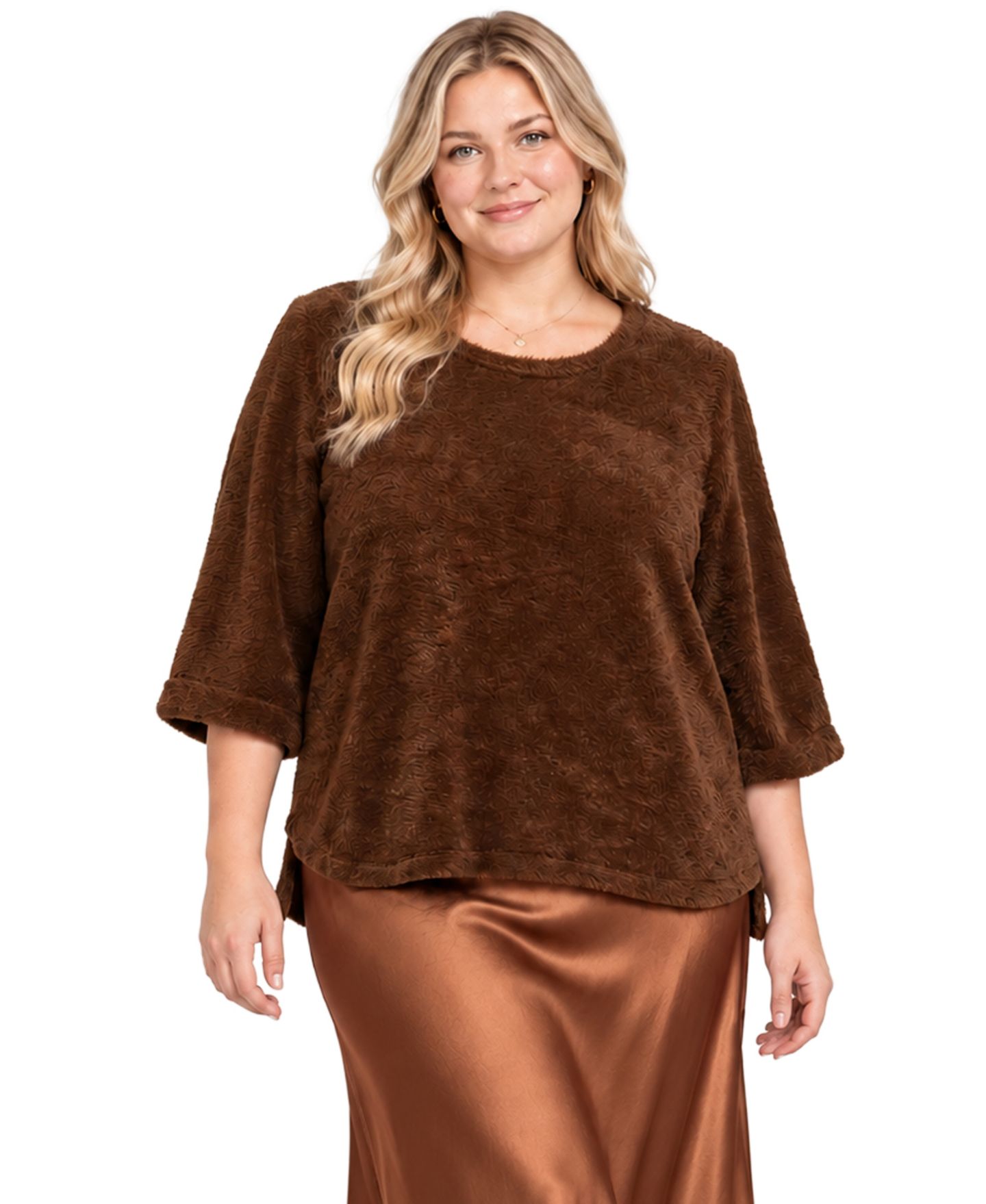 Женский топ COIN 1804 Plus Size Cozy Rib Crew Neck, цвет: Шоколадный — фото 1