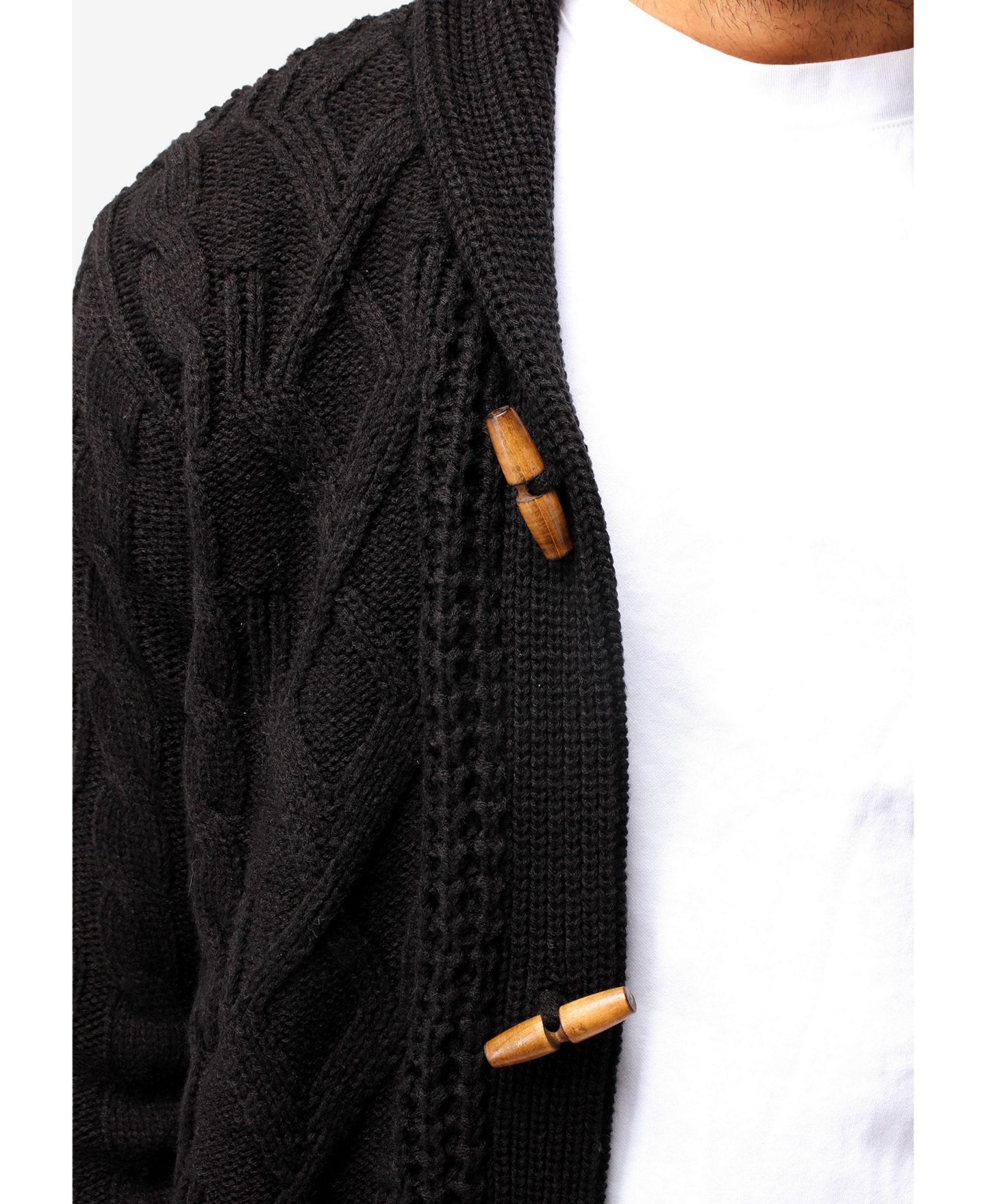 Мужской кардиган XRAY Big & Tall Faux Shearling Lined Shawl Collar Cable Knit Cardigan, цвет: Чёрный — фото 5