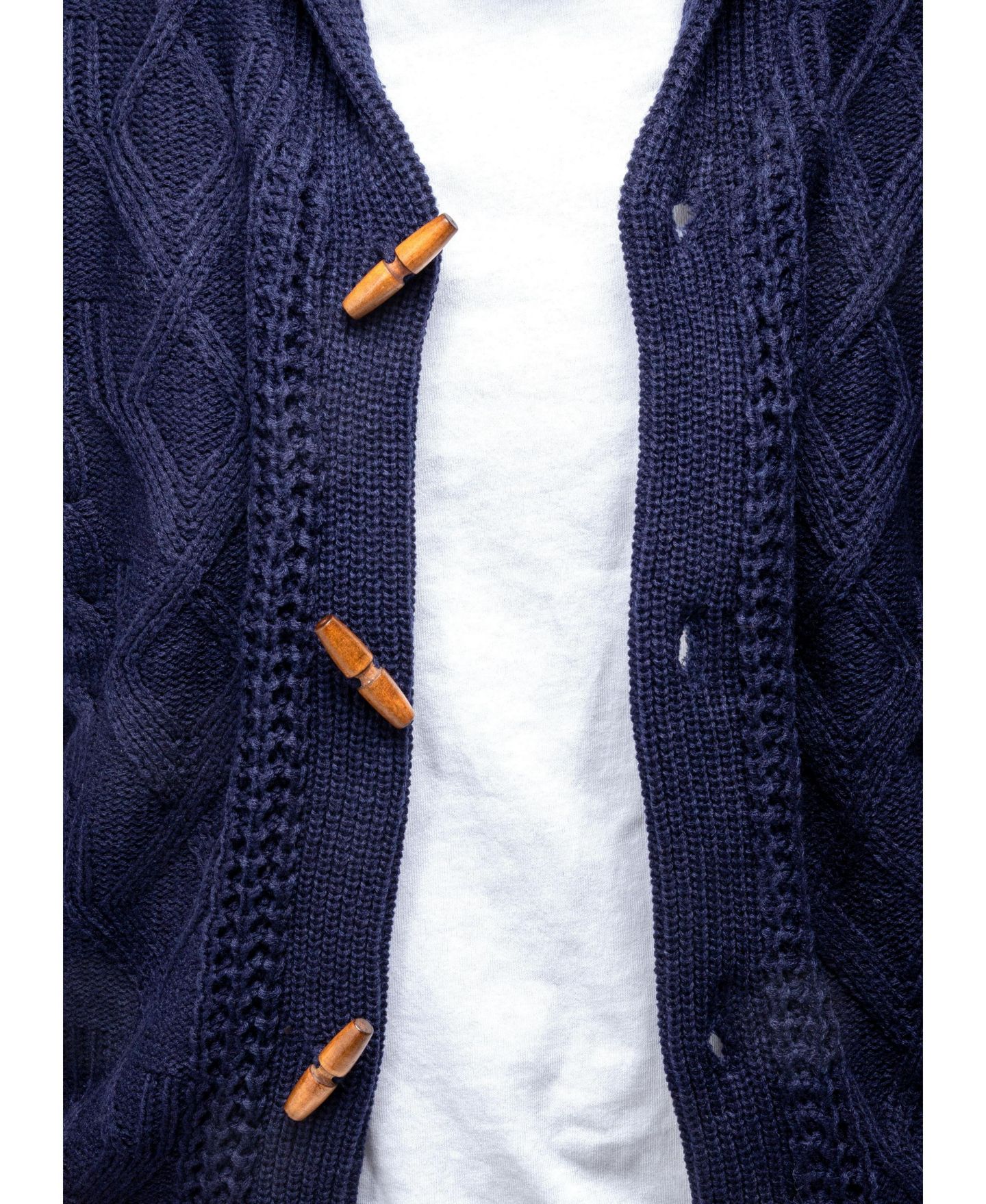 Мужской кардиган XRAY Faux Shearling-Lined Shawl Collar Cable-Knit, цвет: Тёмно-синий — фото 6