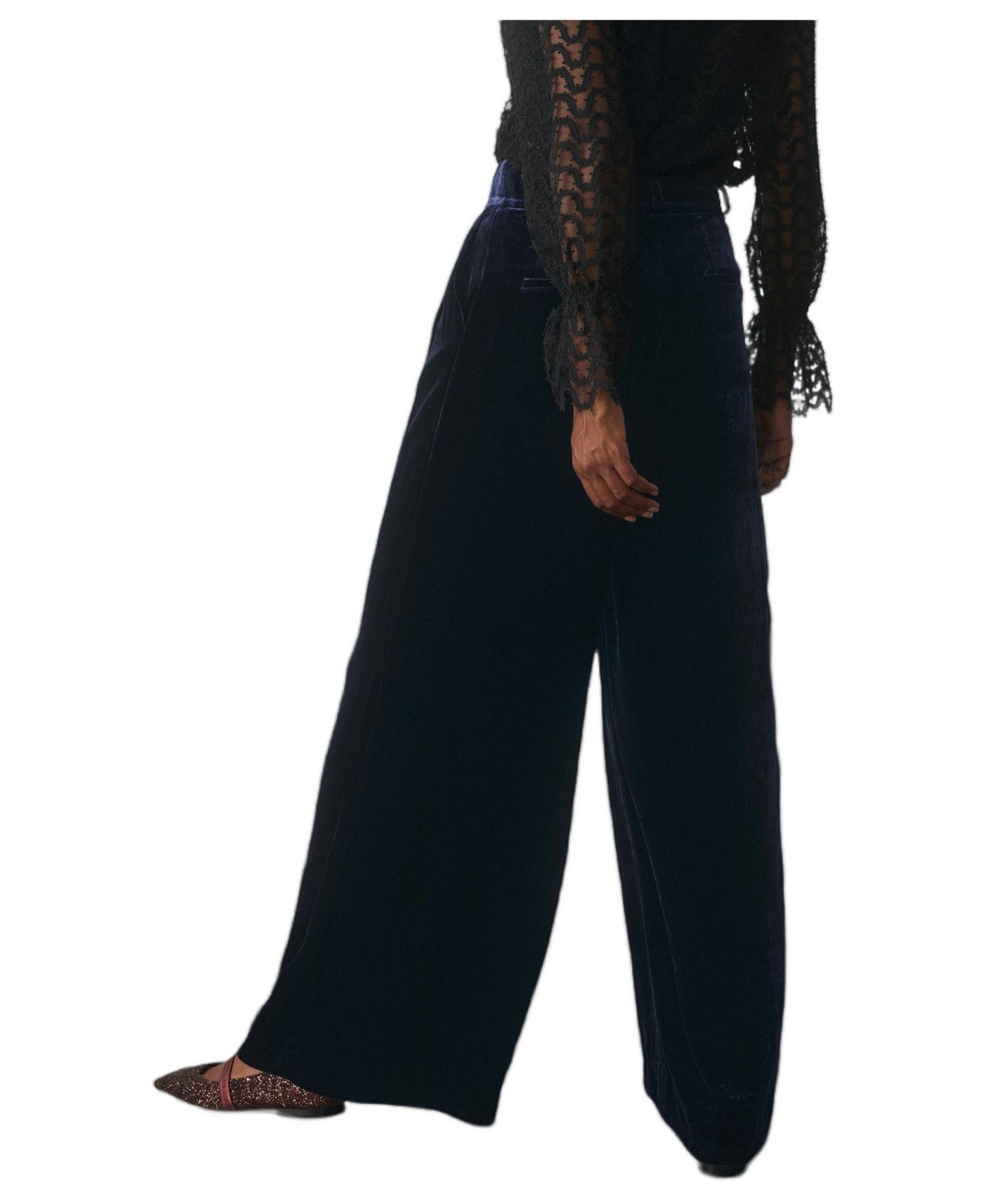 Женские брюки The Fold Lyon Velvet Wide-Leg High-Waisted, цвет: Тёмно-синий — фото 3
