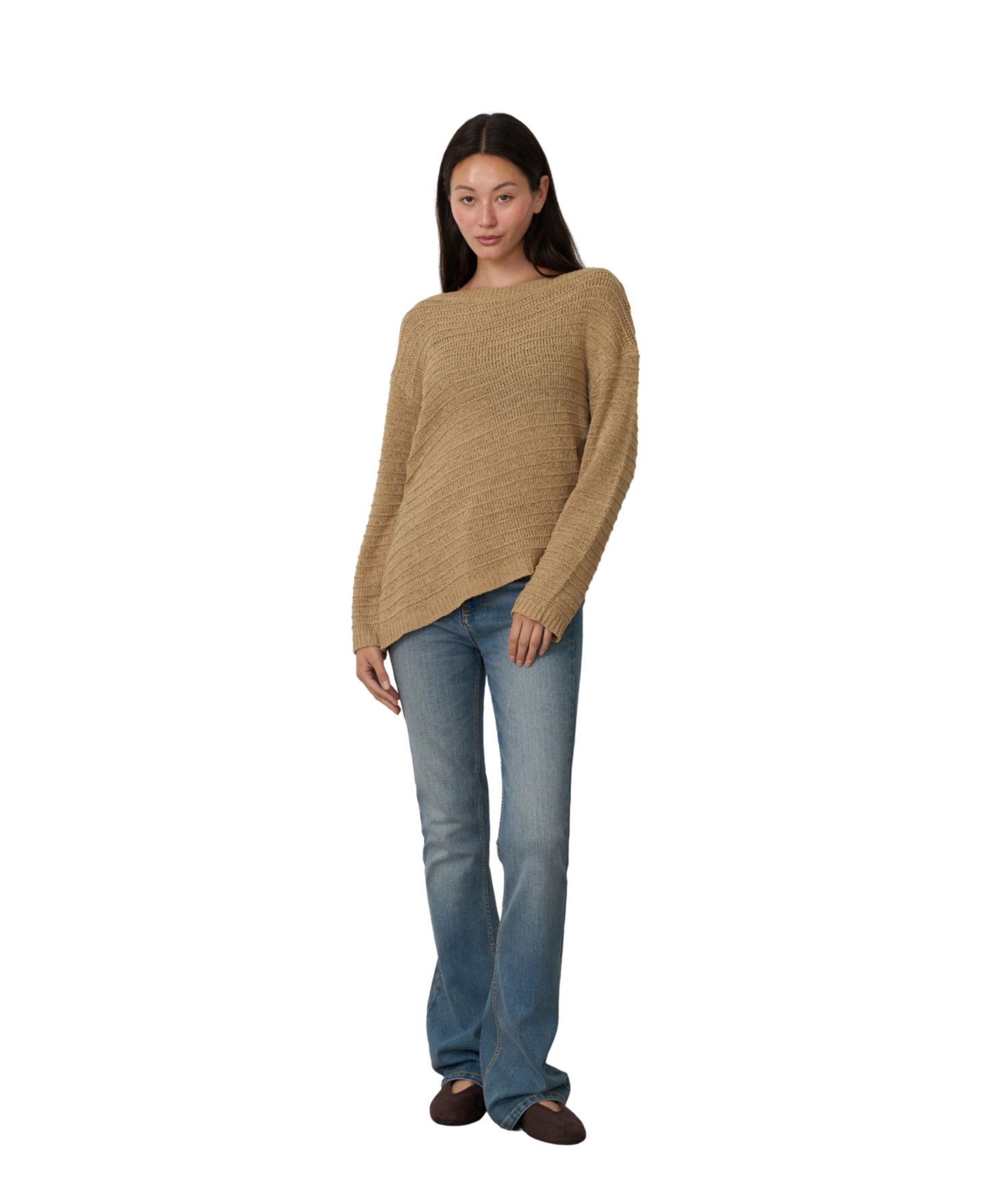 Женский свитер Cable & Gauge Boat Neck Asymmetrical Hem Long-Sleeve, цвет: Cornstalk — фото 5
