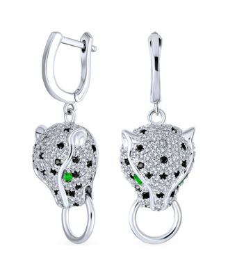 Silver-Tone Cubic Zirconia Art Deco Panther Dangle Earrings