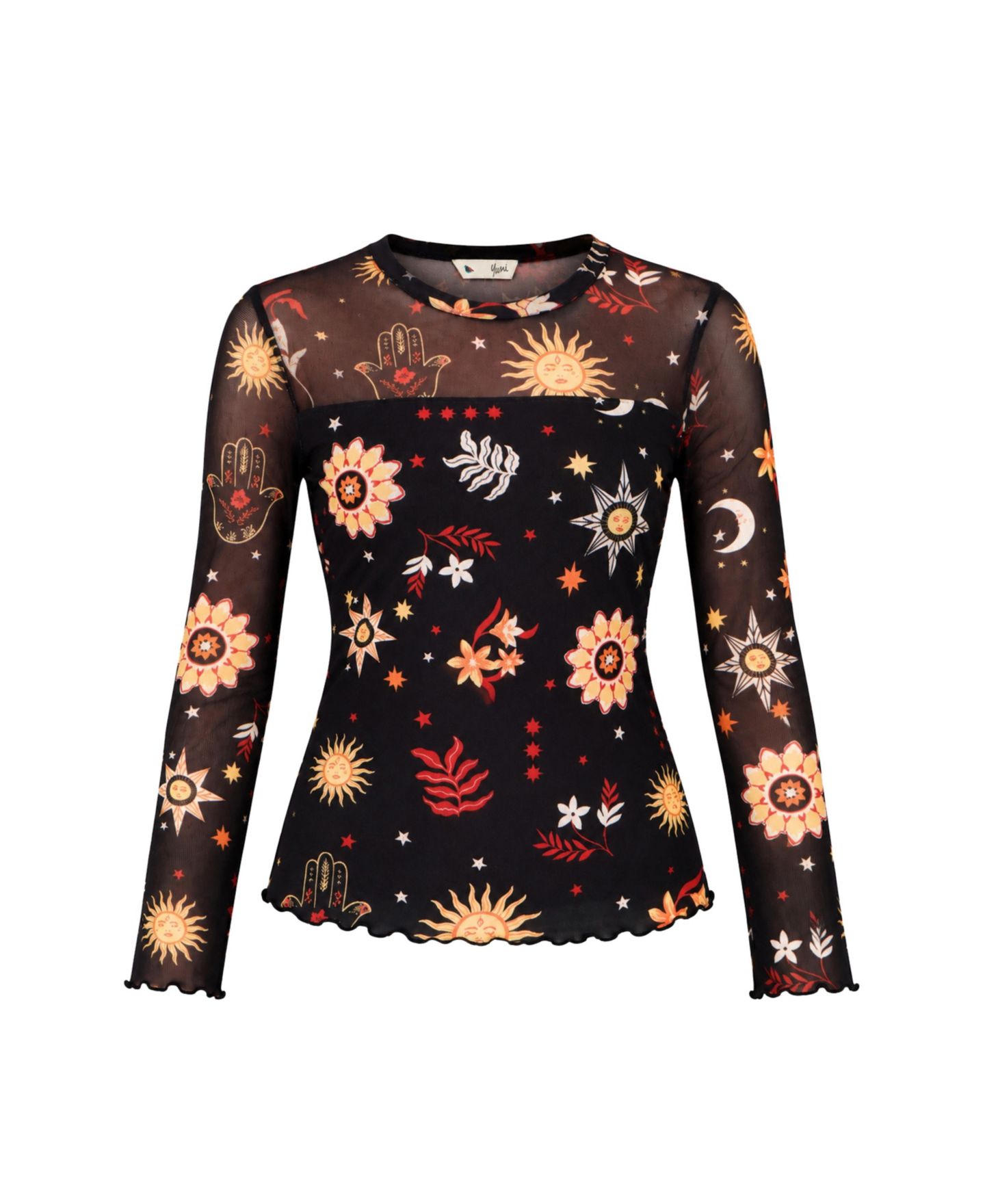 Женский топ Yumi Cosmic Mesh Long-Sleeve Sheer, цвет: Чёрный — фото 6