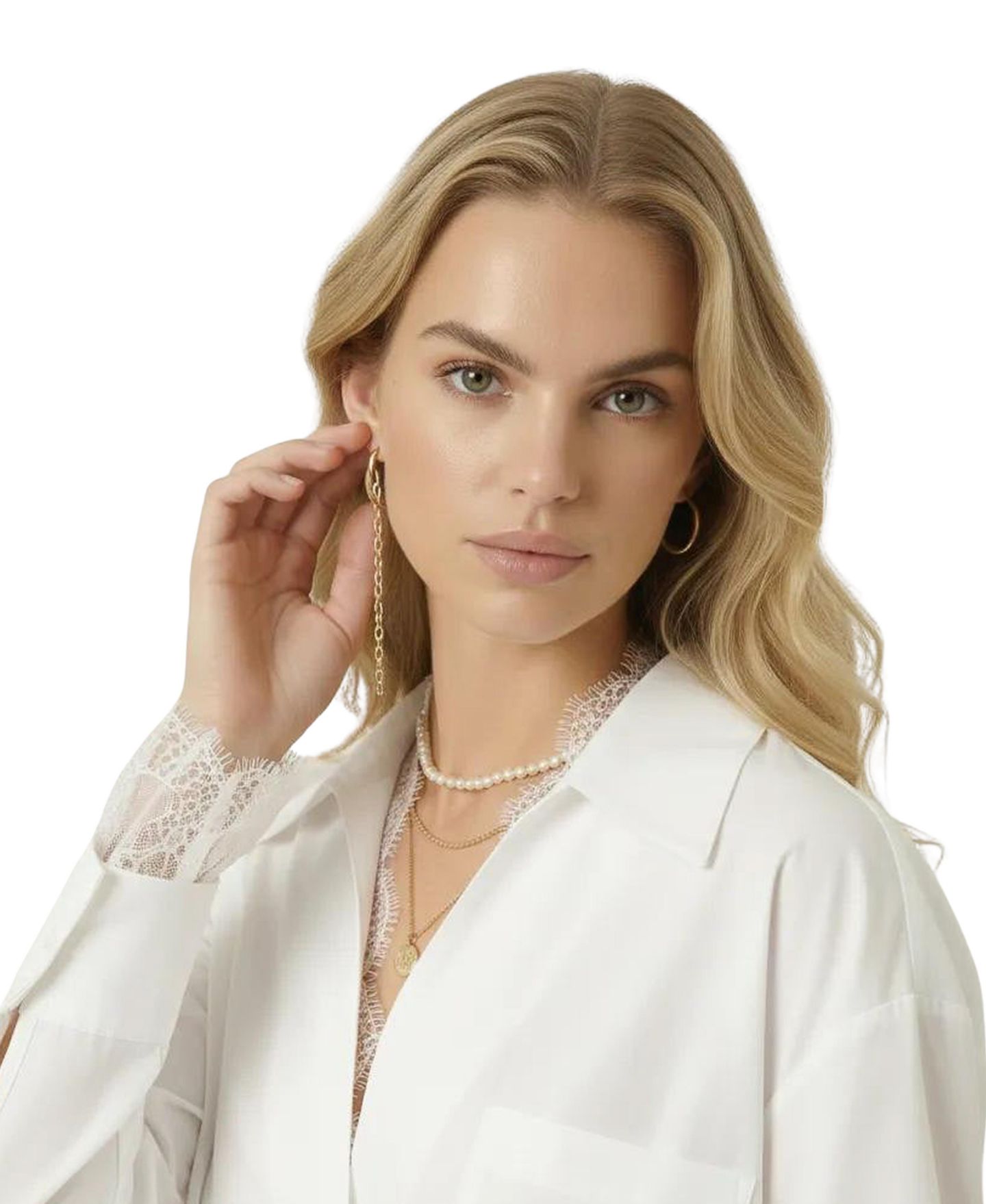 Женская блузка Modenaire Lace Trim Collared V-Neck Popover, цвет: Белый — фото 5