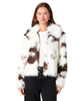 Women's Faux Fur Animal-Print Wide-Collar Jacket