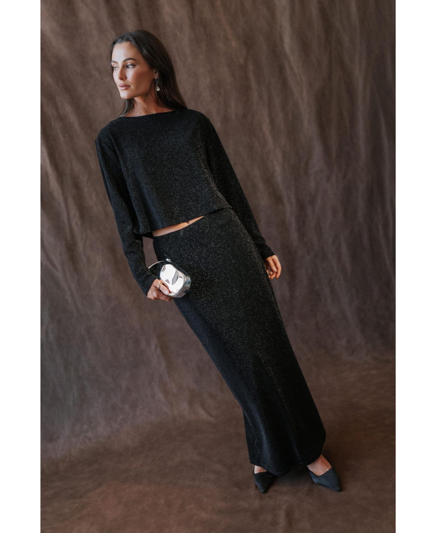 Женский комплект Petal & Pup Orla Boat Neck Long-Sleeve Maxi Top and Skirt, 2-Piece Set, цвет: Чёрный — фото 8