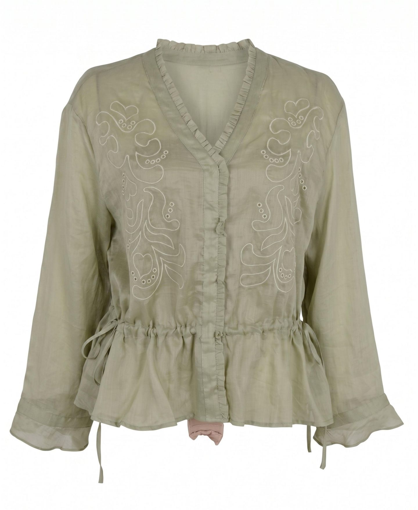 Женская блузка Modenaire Tonal Floral Embroidery Ruffle-Trim V-Neck Peplum — фото 5