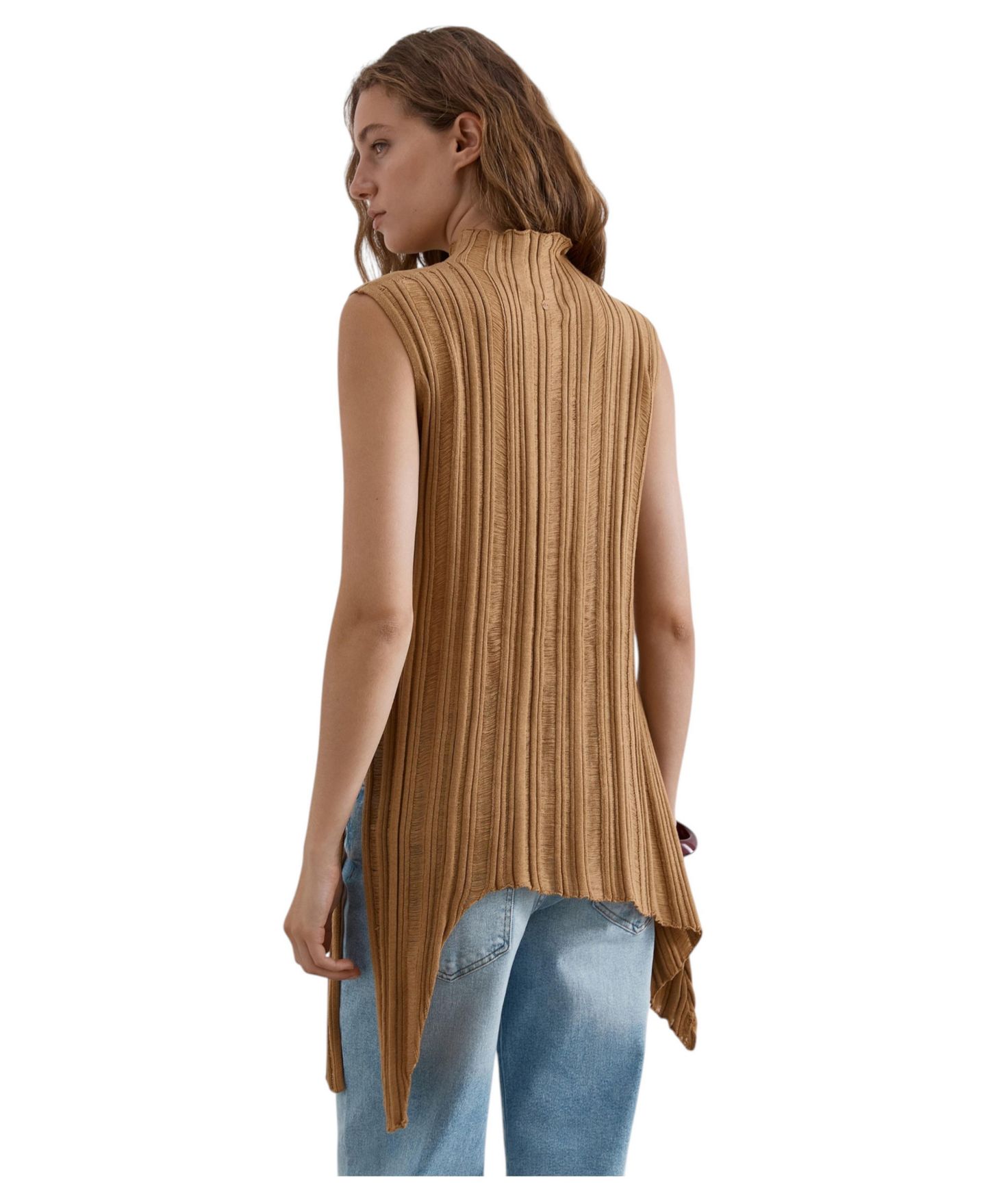 Женский топ Scalpers Asymmetrical Ribbed Knit Dropped-Shoulder, цвет: Золотой — фото 2