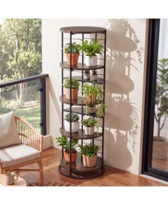 7-Tier Storage and Plant Stand,Rustic Wood Corner Plant Shelf