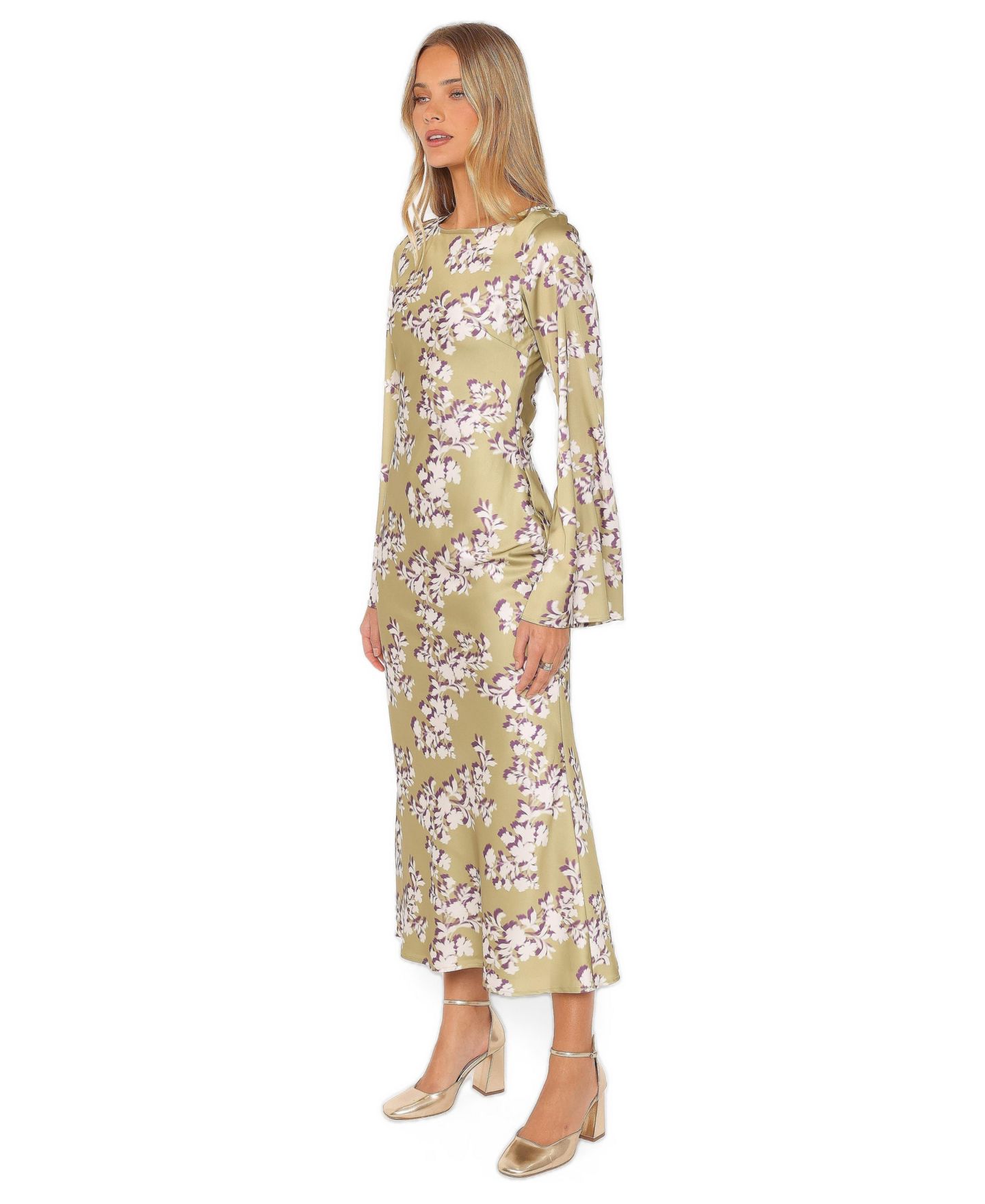 Женское платье Petal and Pup Maia Long Sleeve Maxi Floral, цвет: Зелёный с принтом — фото 2
