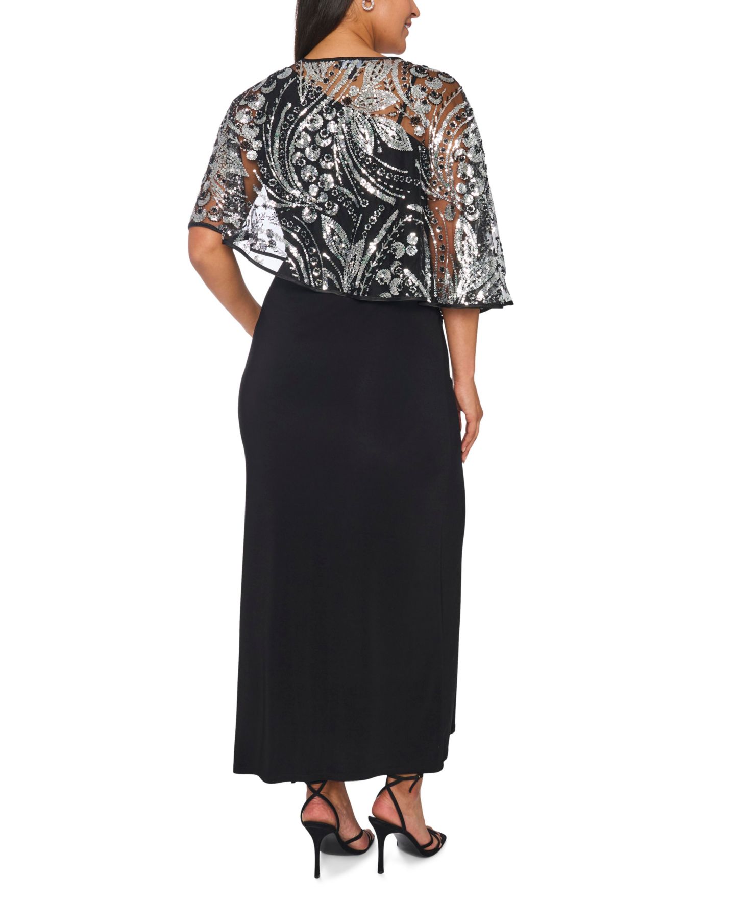 Женское платье MSK Plus Size Asymmetrical Combo Novelty Cape Sequin, цвет: Насыщенный чёрный — фото 6