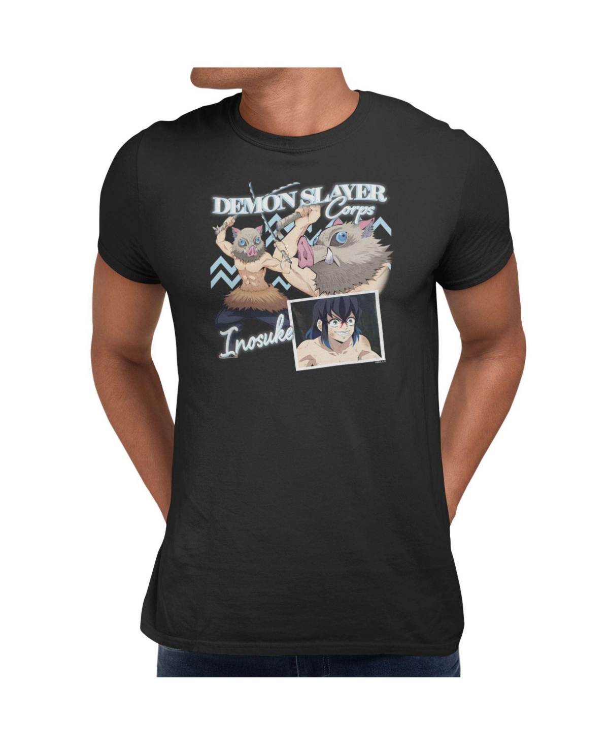 Demon Slayer Men's Inosuke Boar Mask Rampage Graphic Crewneck Short Sleeve T-Shirt - Black