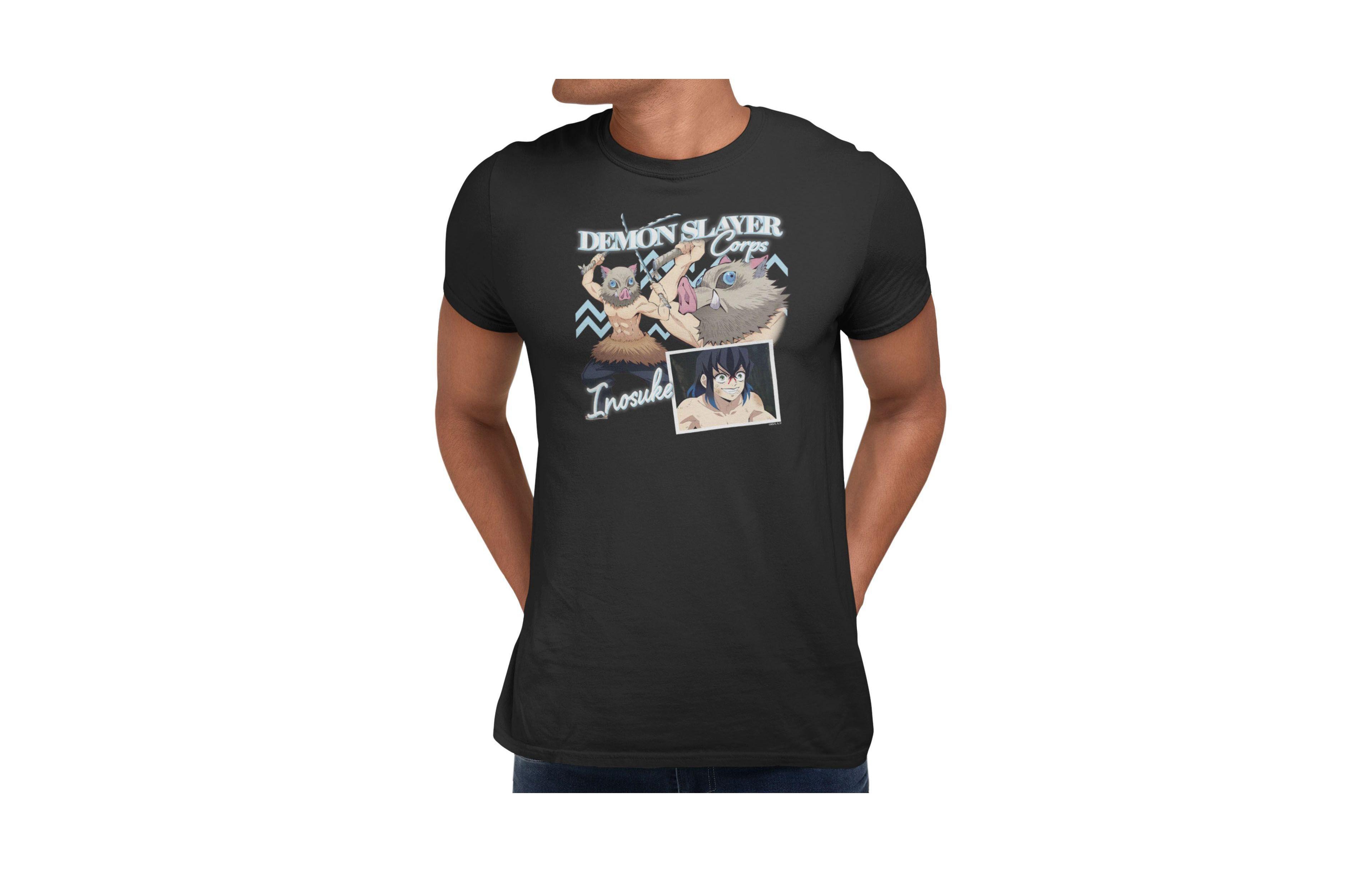 Demon Slayer Men's Inosuke Boar Mask Rampage Graphic Crewneck Short Sleeve T-Shirt