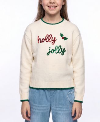 Girls' 7-16 Holly Jolly Long-Sleeve Crewneck Sequin Sweater