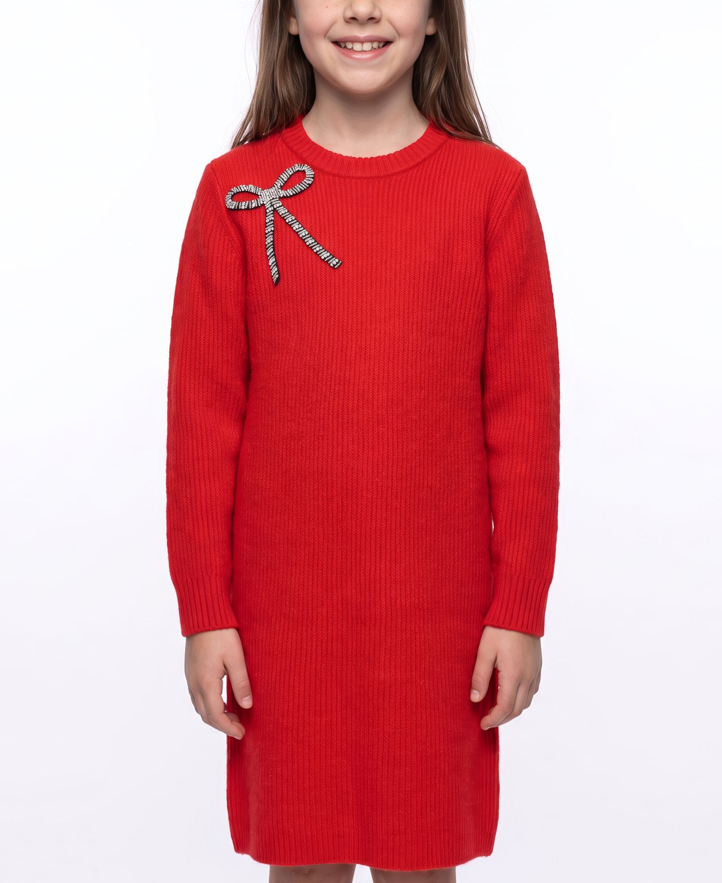 Платье CeCe Long-Sleeve Embellished-Bow Crewneck Dress для девочек, цвет: Красный — фото 2