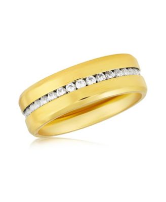 Men's Gold-Tone Stainless Steel Cubic Zirconia Ring