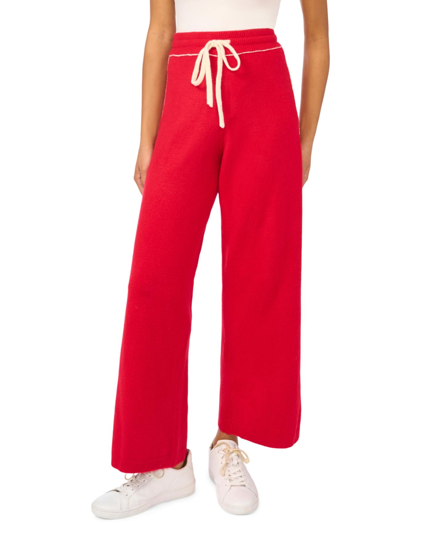 Женские брюки Vince Camuto Wide-Leg High-Rise Drawstring Sweatpants, цвет: Красный — фото 1