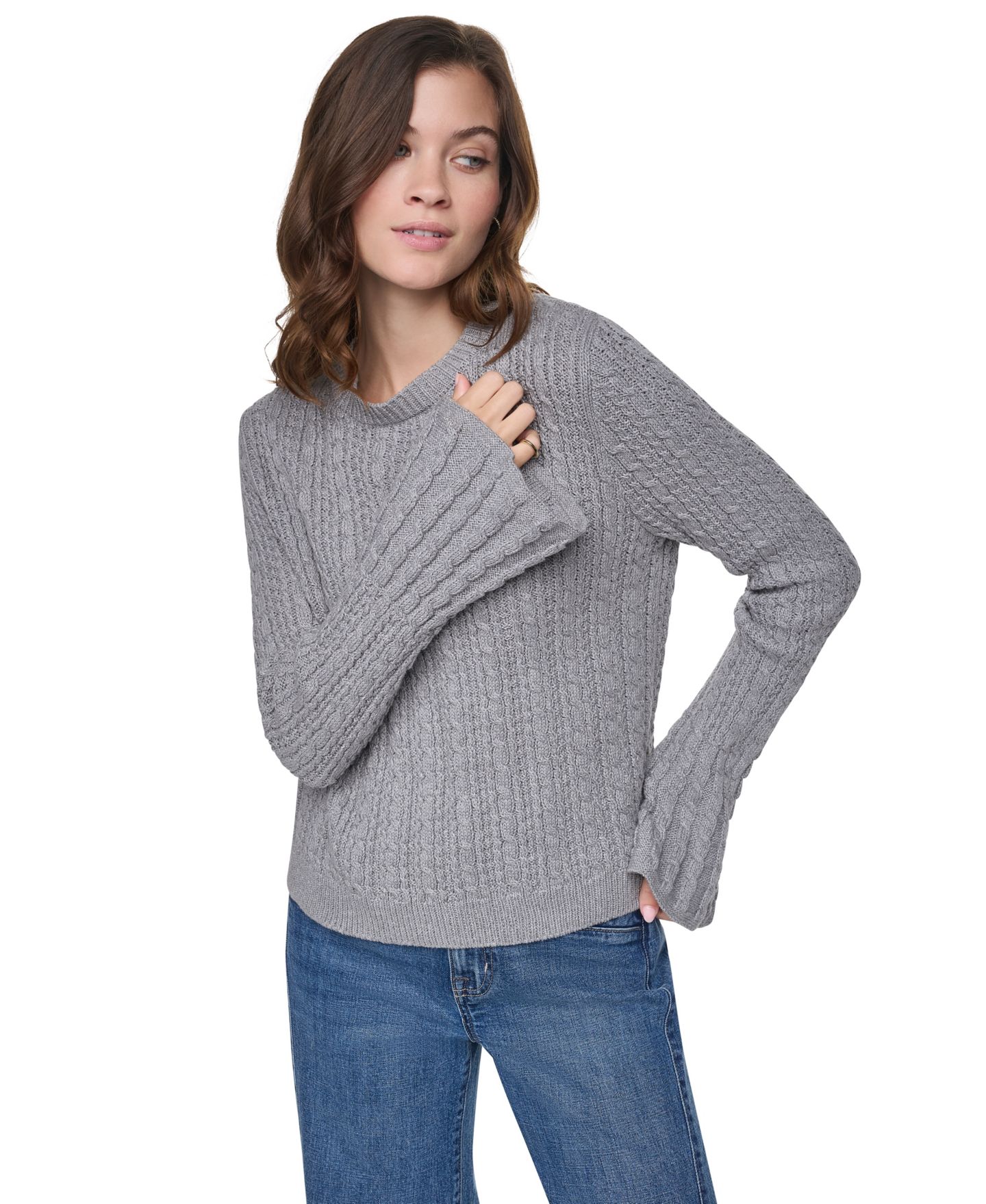 Женский свитер DKNY Jeans Cable-Knit Ruffled-Cuff Pullover, цвет: Чёрный — фото 7